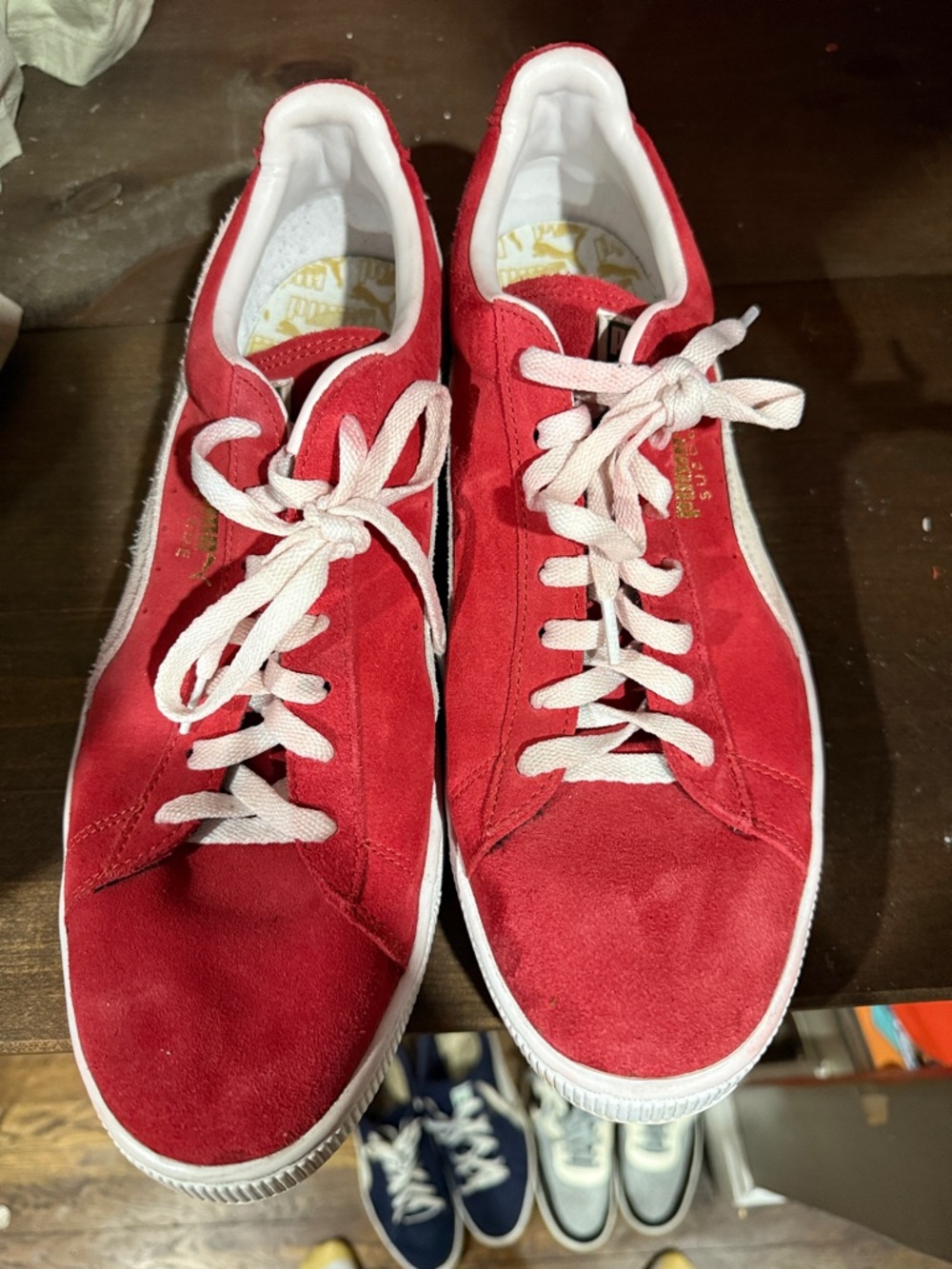 Puma Red Suede Sneakers with White Laces